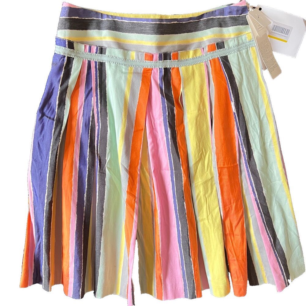 minä perhonen Skirt 40 10/12 pleated multi color stripe cotton silk NWT